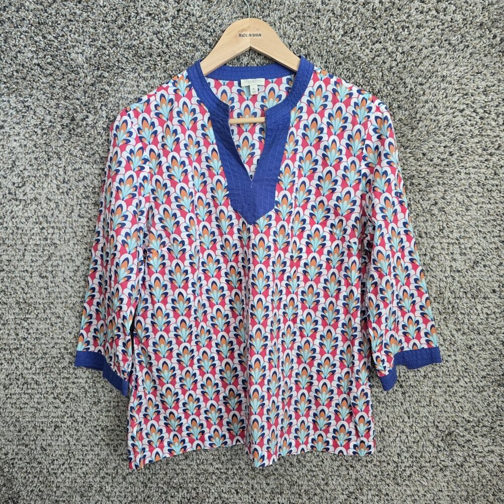 Talbots Top‎ Womens MP Petite Medium Blue V Neck Sheer Tunic Casual Ladies